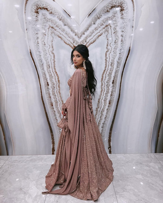 chocolate brown georgette lehenga choli sideview For Women