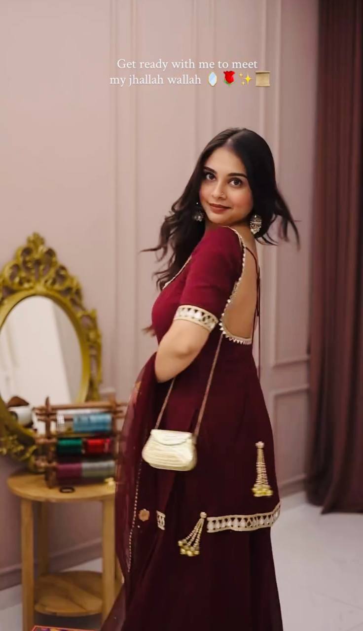 Maroon Georgette Palazzo Suit closebackview For Women