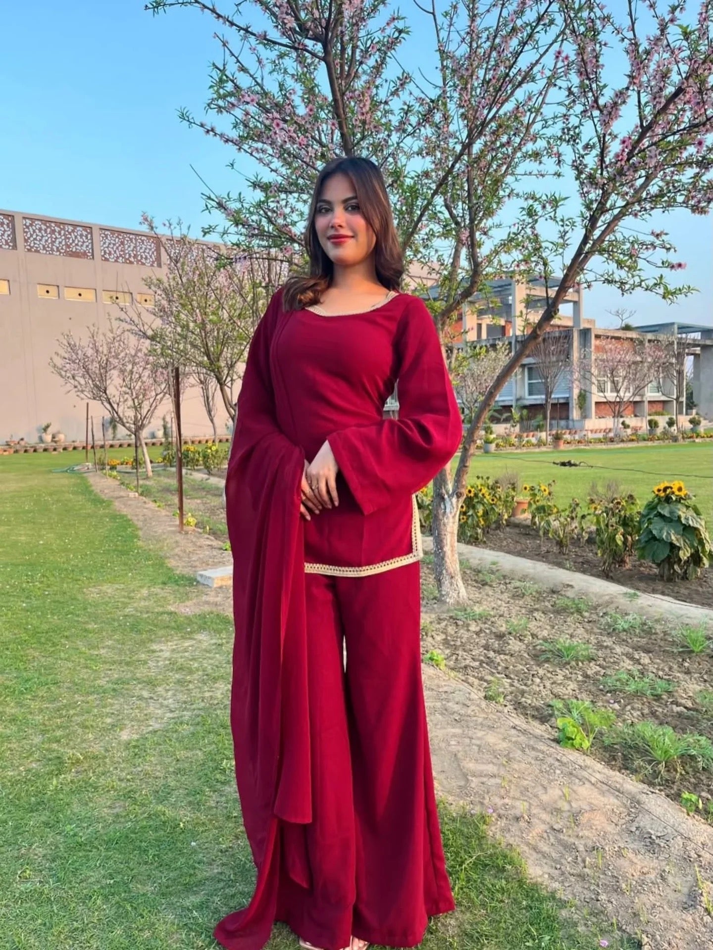 Maroon Georgette Sharara Suit sideview For Women