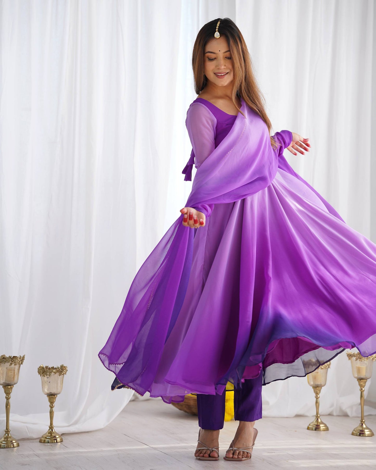 Purple Georgette Anarkali Suit lefview For Women