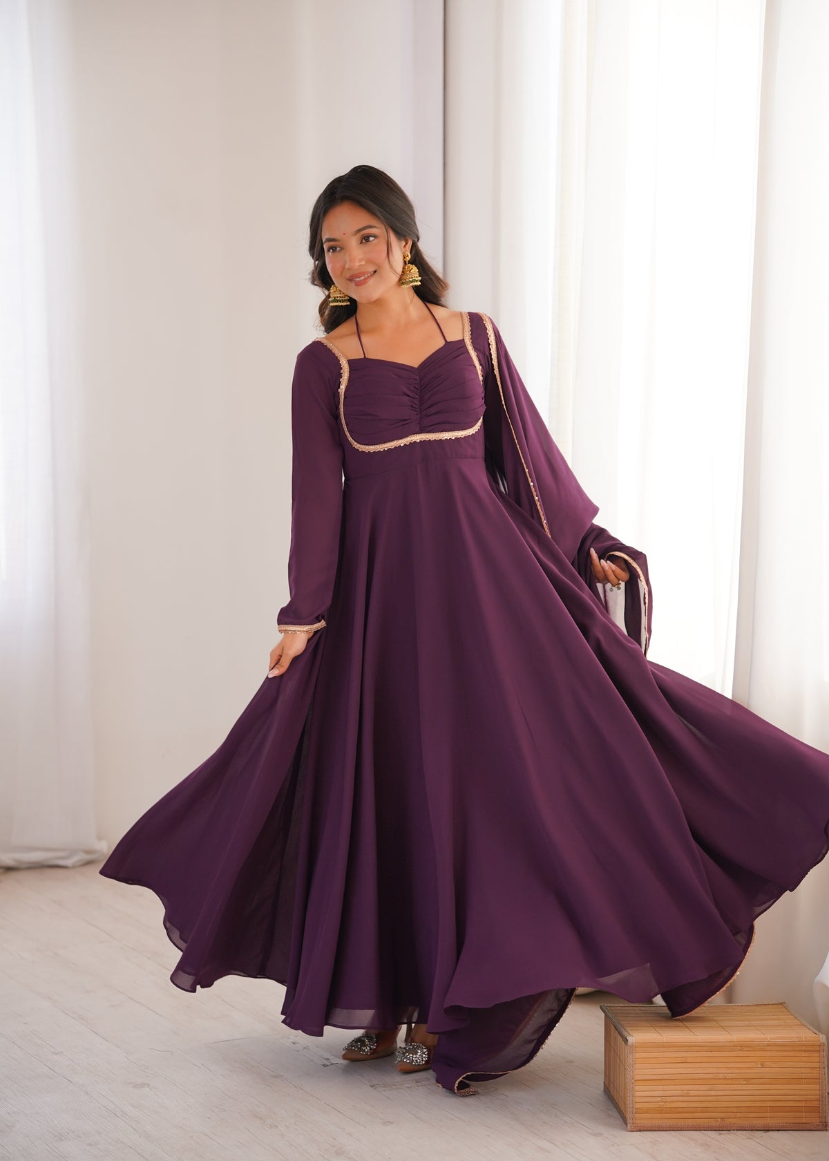 Wine Georgette Anarkali Set For Women | Festive Wear