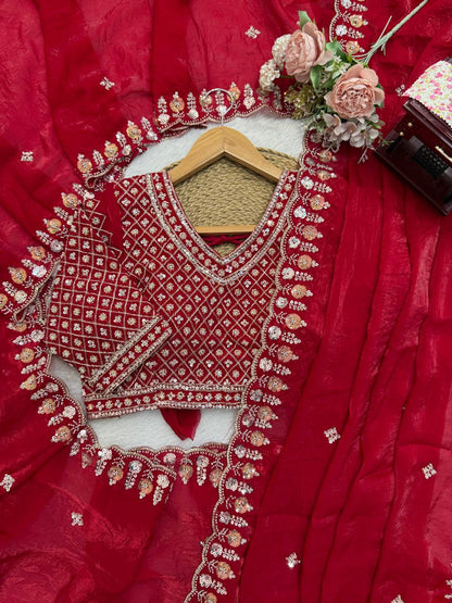 Red Fendy Silk Saree floorview For Women 