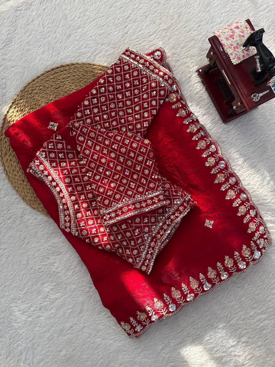 Red Fendy Silk Saree setview For Women 