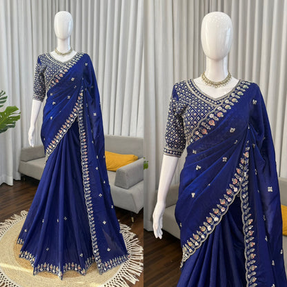 Royal Blue Fendy Silk Saree For Women | Party Wear 