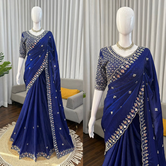 Royal Blue Fendy Silk Saree For Women | Party Wear 