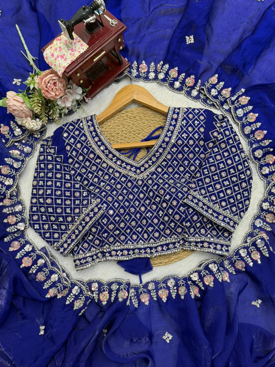 Royal Blue Fendy Silk Saree closeview For Women