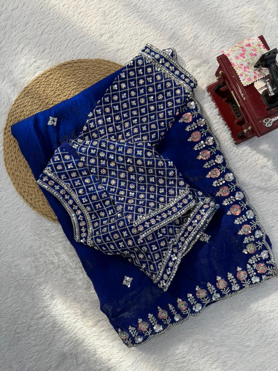 Royal Blue Fendy Silk Saree floorview For Women