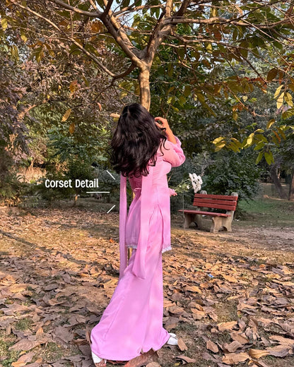 Baby Pink Georgette Sharara Suit backview For Women