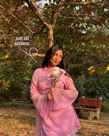 Baby Pink Georgette Sharara Suit closeview For Women