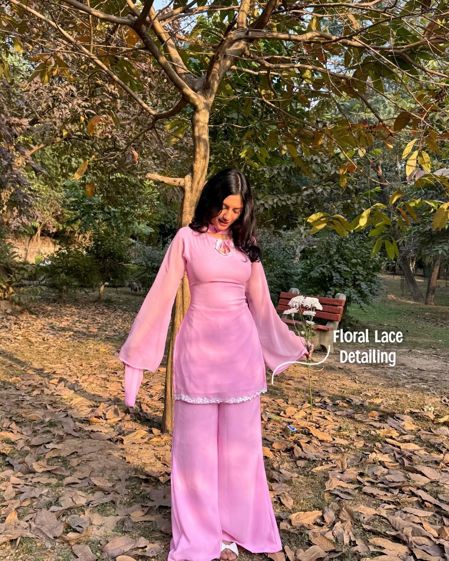 Baby Pink Georgette Sharara Suit frontview For Women