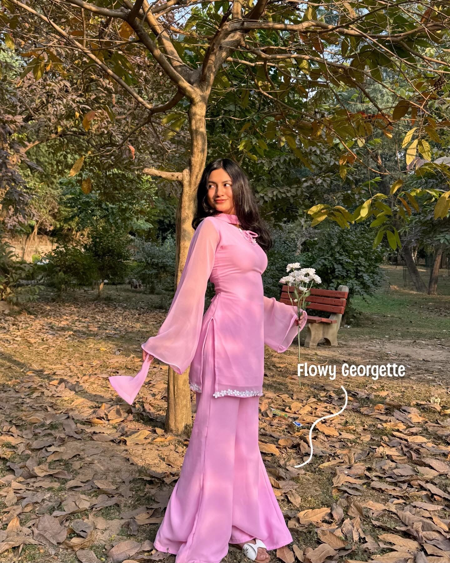 Baby Pink Georgette Sharara Suit sideview For Women