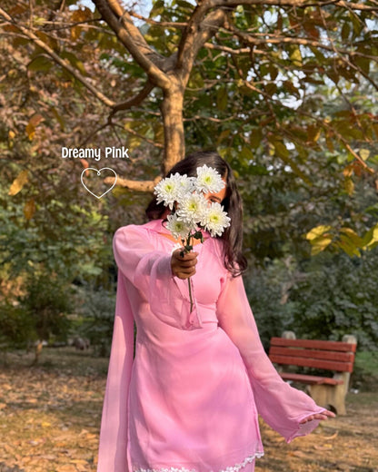 Baby Pink Georgette Sharara Suit zoomview For Women