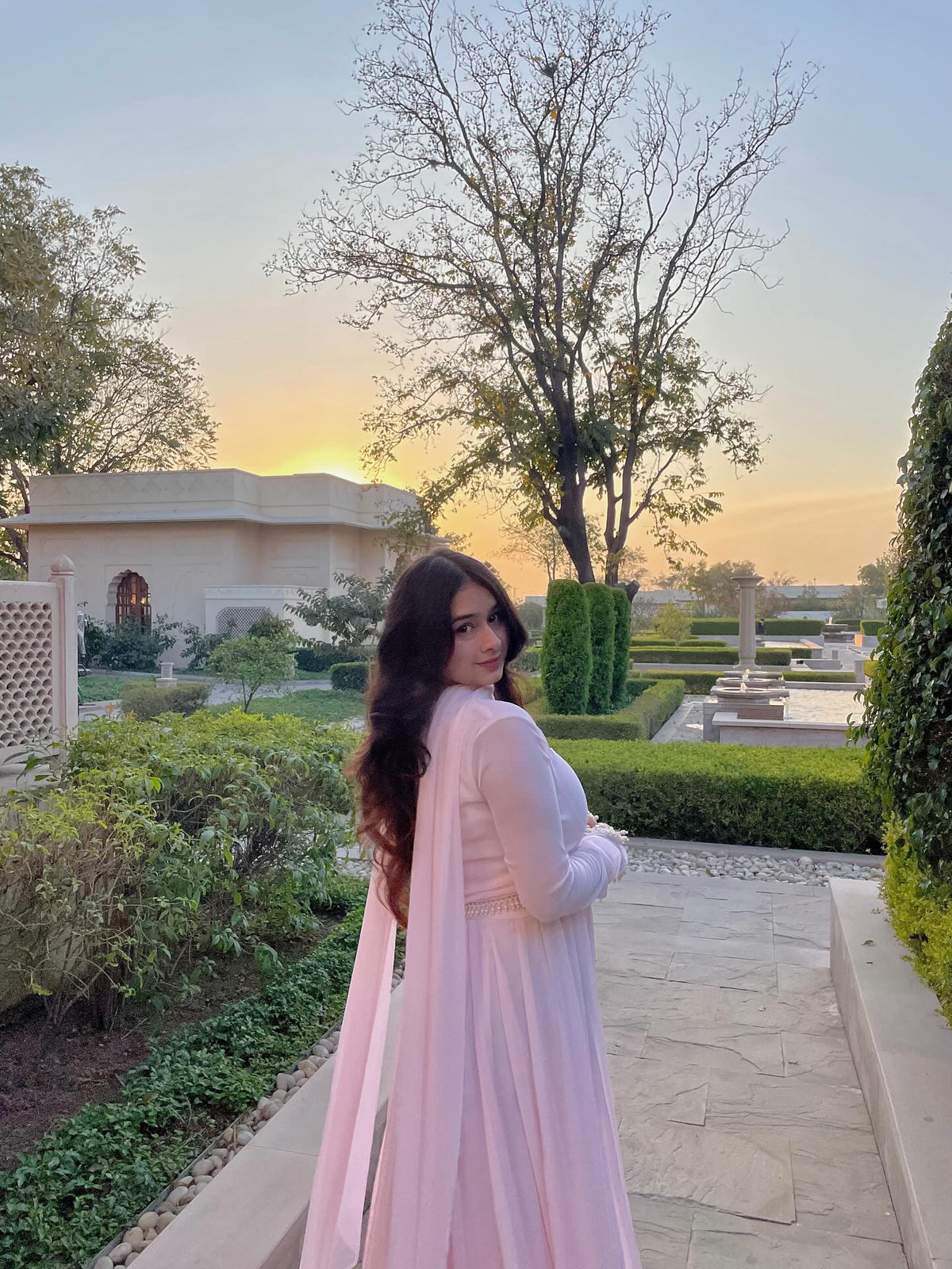 Baby Pink Georgette Anarkali Gown backview For Women