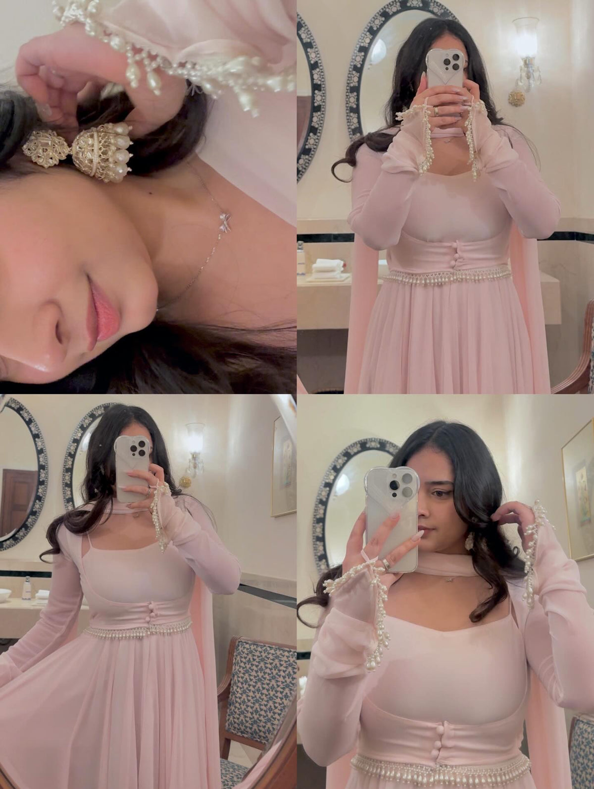 Baby Pink Georgette Anarkali Gown mixview For Women