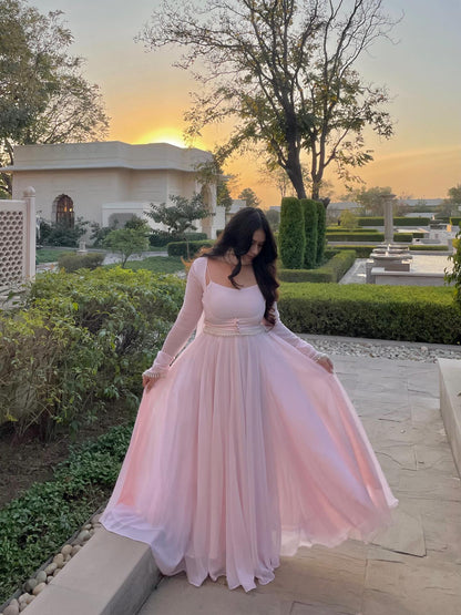 Baby Pink Georgette Anarkali Gown For Women | Party Wear & Special Occasions