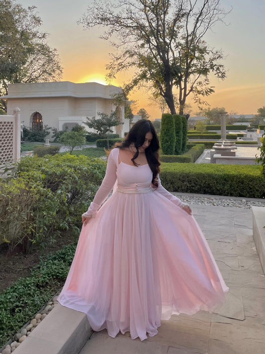 Baby Pink Georgette Anarkali Gown For Women | Party Wear & Special Occasions