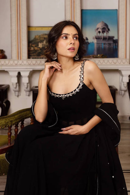 Black Georgette Anarkali Palazzo closeview For Women 