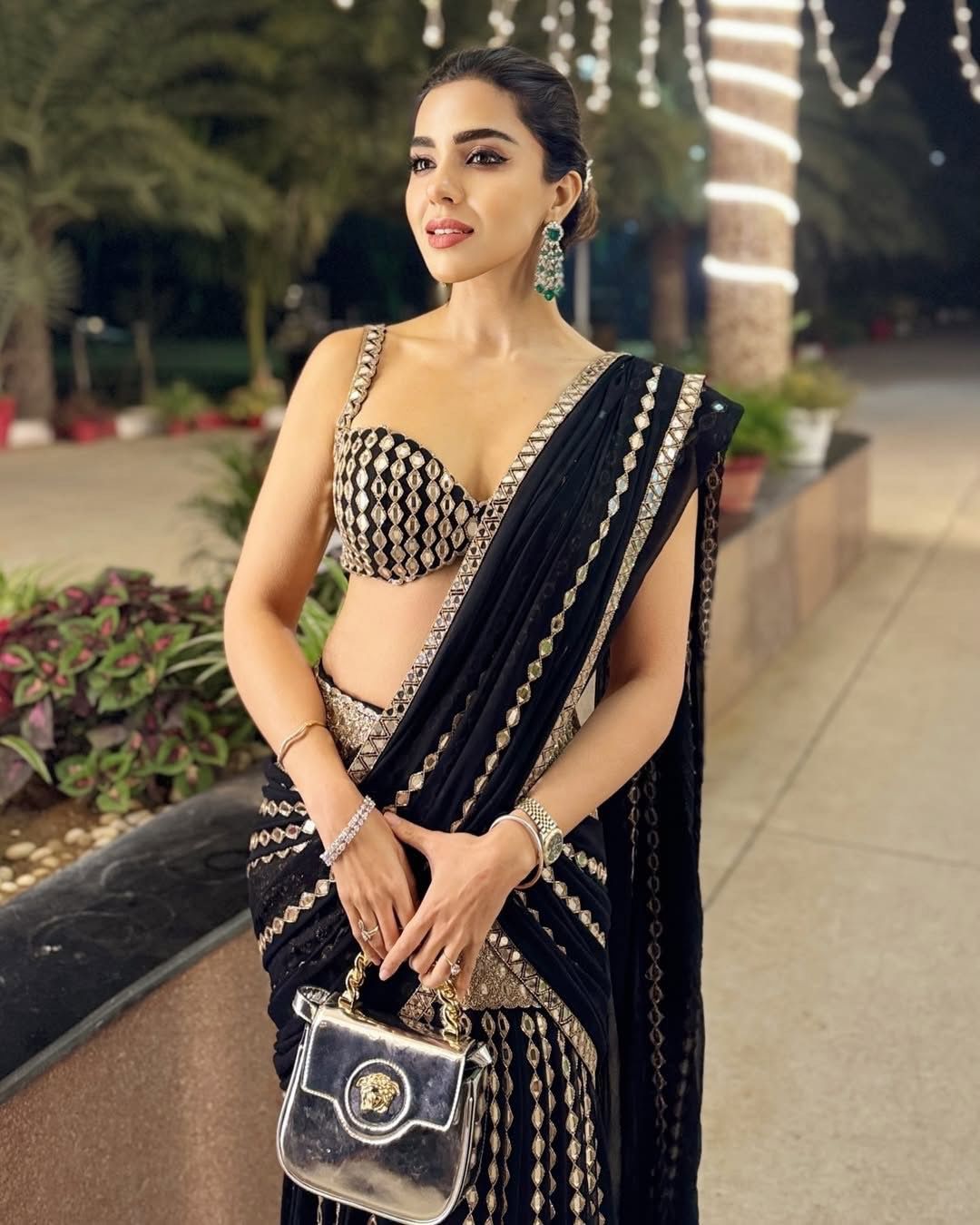 Black Georgette Lehenga Saree closeview For Women 