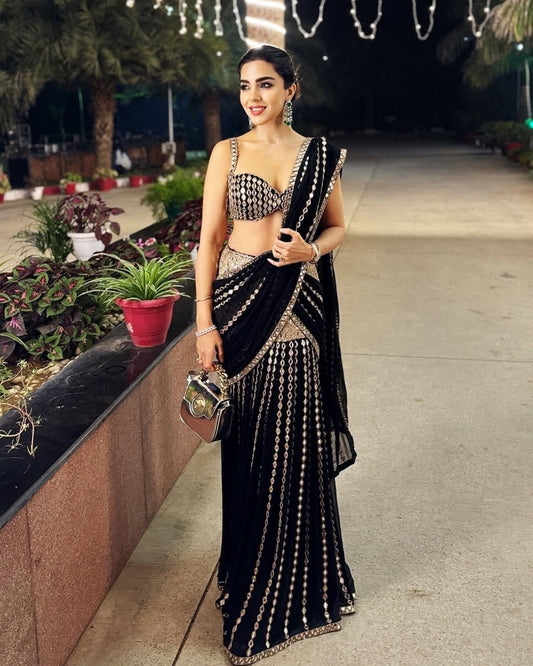 Black Georgette Lehenga Saree rightview For Women 