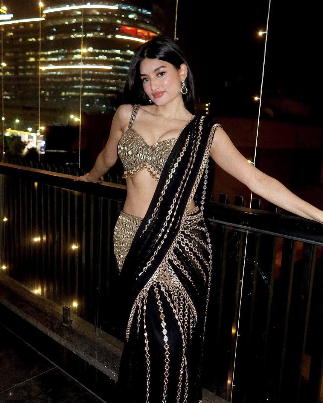 Black Georgette Lehenga Saree sideview For Women 