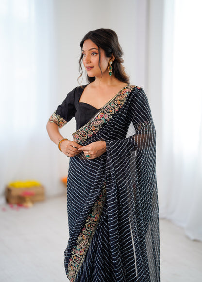 Black Georgette Saree closeview For Women