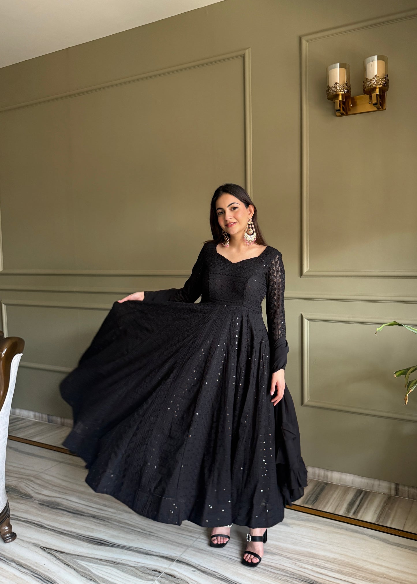 Black Georgette Lucknowi Anarkali Suit Full View For Women 