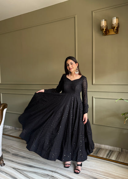 Black Georgette Lucknowi Anarkali Suit Full View For Women 