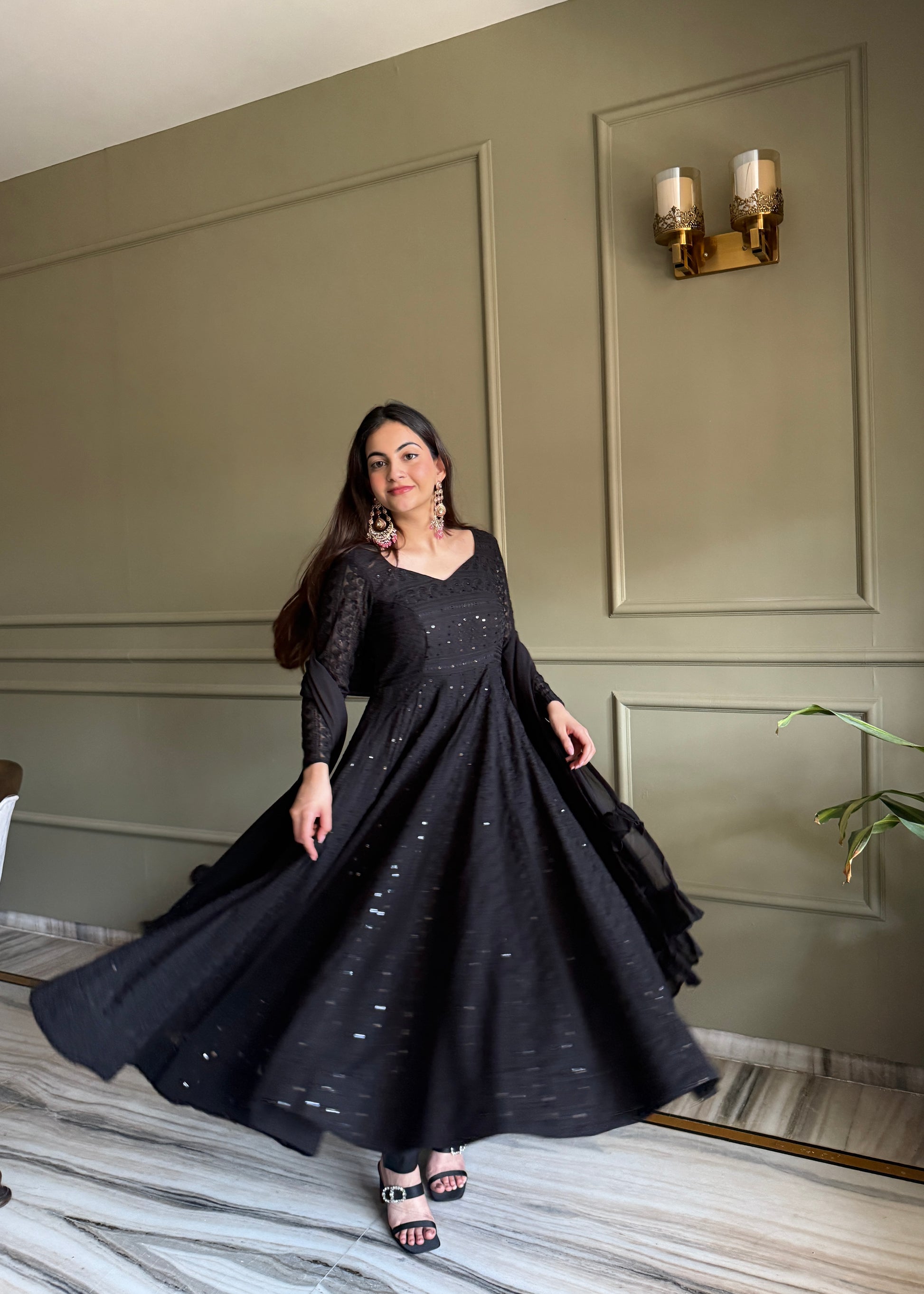 Black Georgette Lucknowi Anarkali Suit Right View For Women 