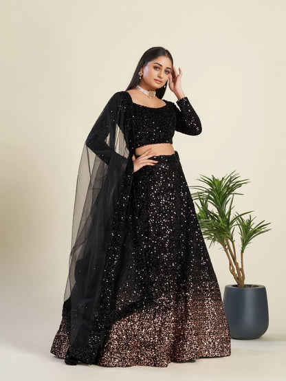 Black Velvet Lehenga Choli sideview For Women 
