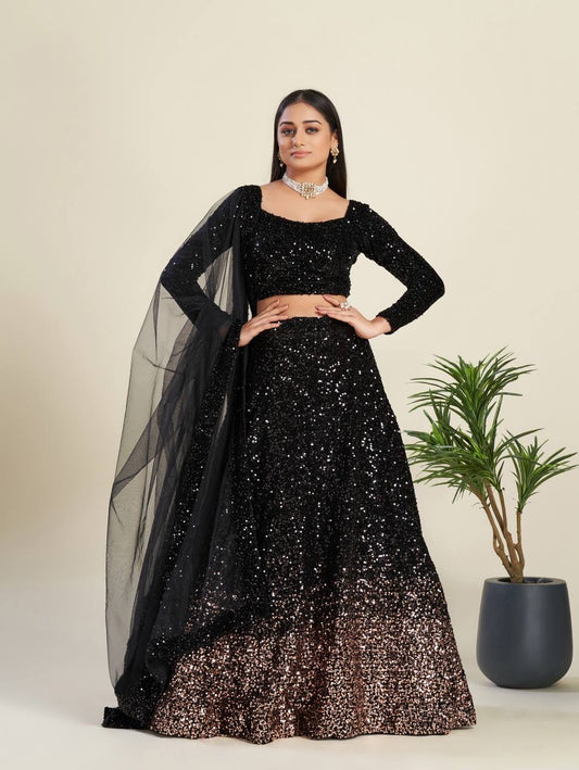 Black Velvet Lehenga Choli For Women Wedding Wear