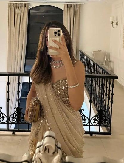 Champagne Georgette Lehenga Saree zoomview For Women