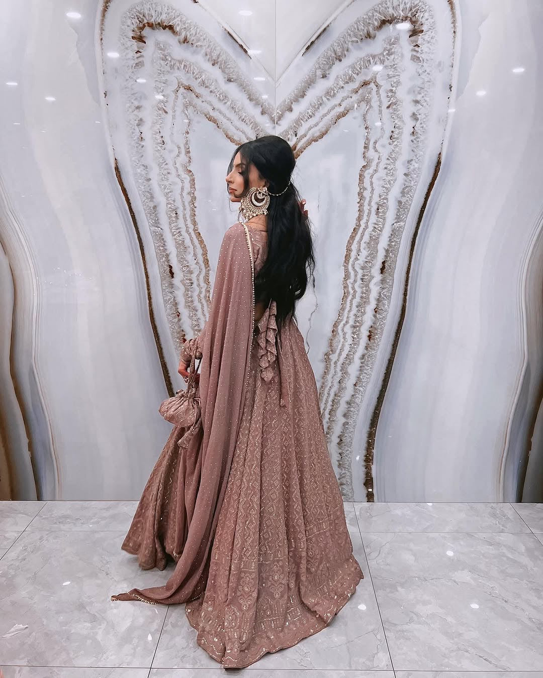 chocolate brown georgette lehenga choli backview For Women