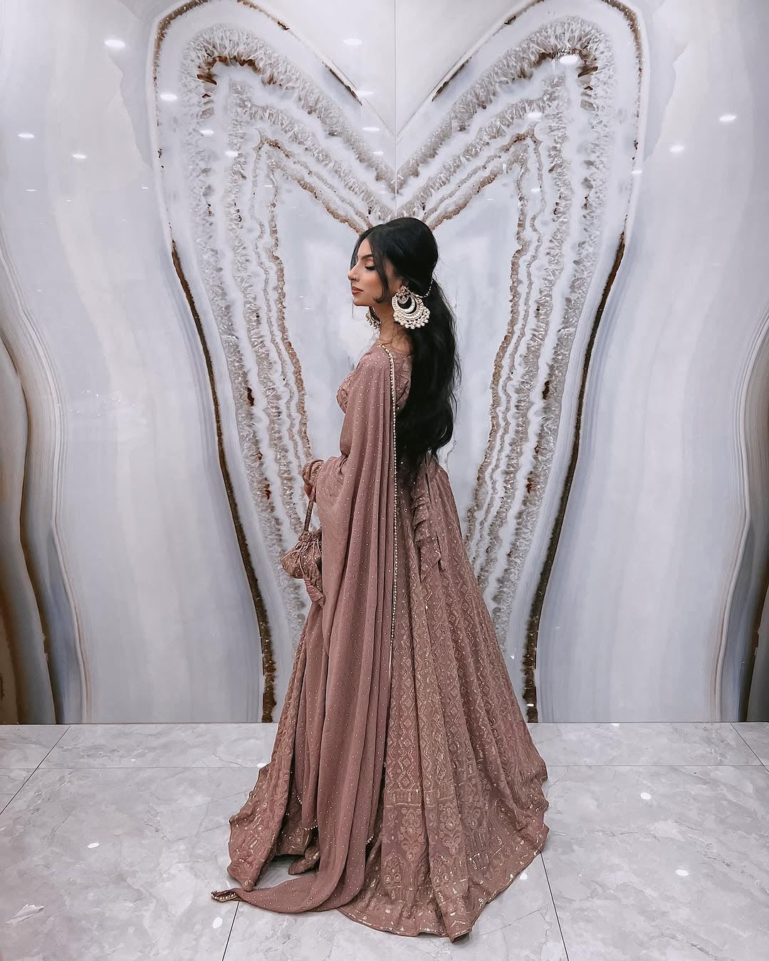 chocolate brown georgette lehenga choli rightview For Women