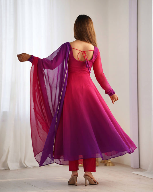 Dark Pink Georgette Anarkali Suit backview For Women 