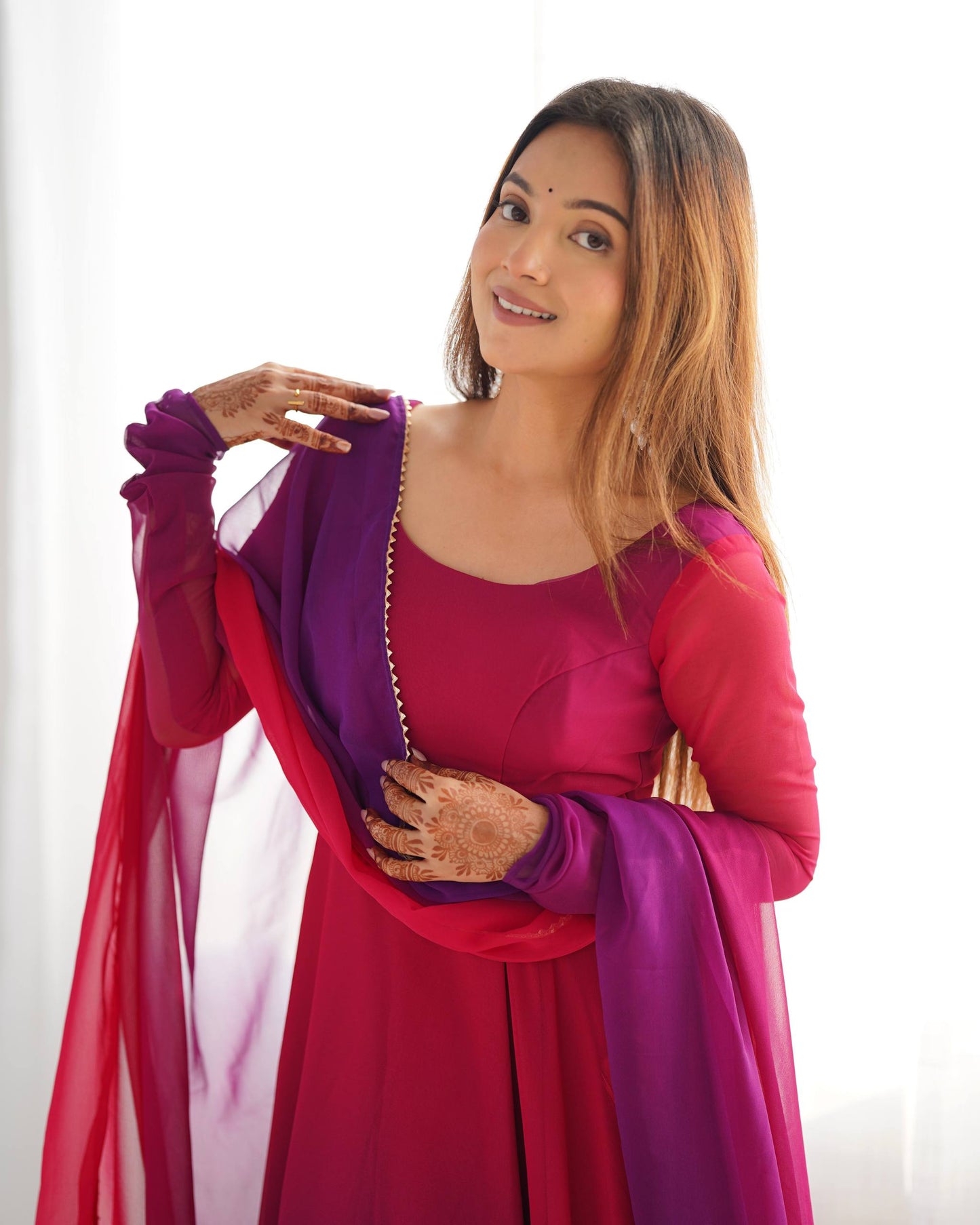 Dark Pink Georgette Anarkali Suit closeview For Women 
