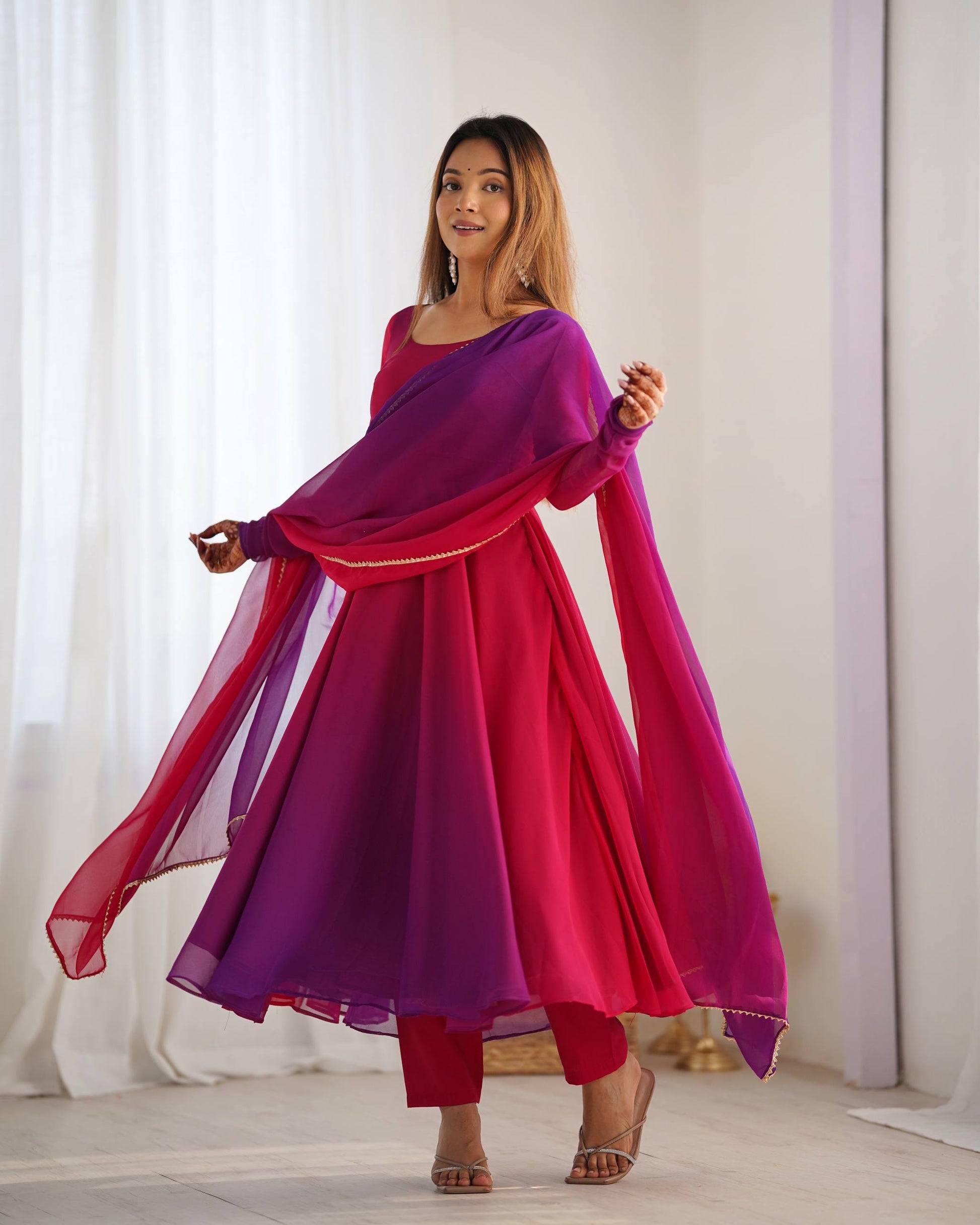 Dark Pink Georgette Anarkali Suit Fullview For Women 