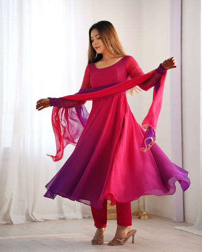 Dark Pink Georgette Anarkali Suit Leftview For Women 