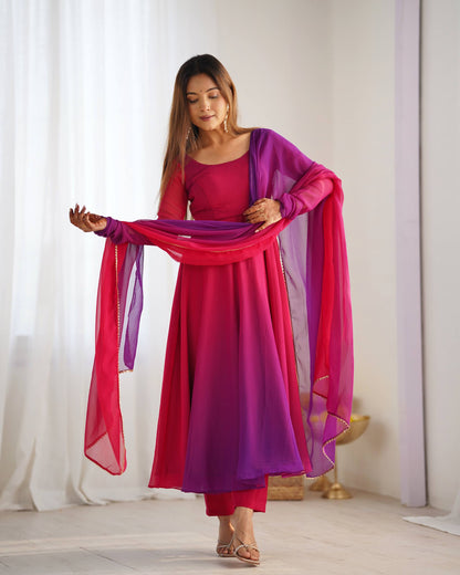 Dark Pink Georgette Anarkali Suit rightview For Women 