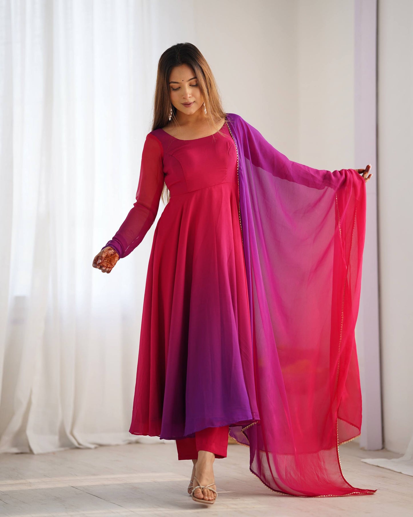 Dark Pink Georgette Anarkali Suit For Women Festive Occasions