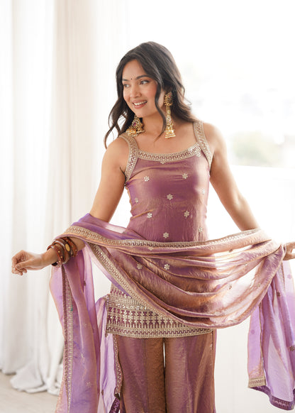 Dusty Pink Frendy Silk Suit closeview For Women