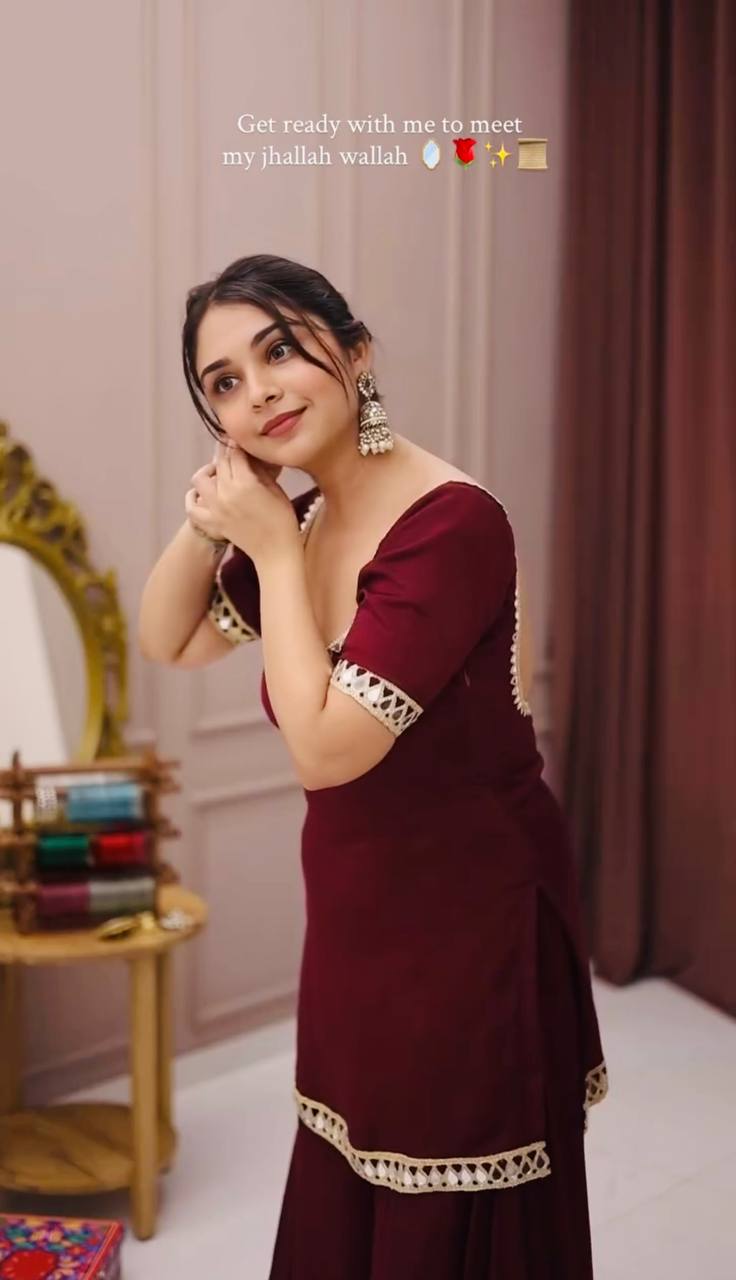 Maroon Georgette Palazzo Suit closesideview For Women