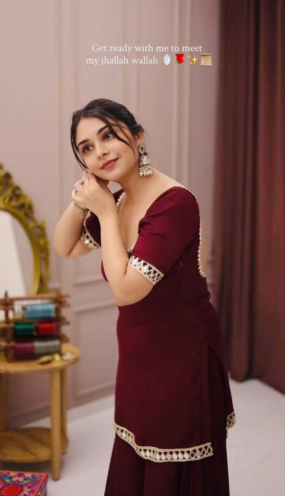 Maroon Georgette Palazzo Suit closesideview For Women