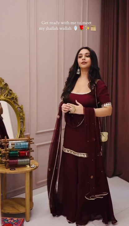 Maroon Georgette Palazzo Suit leftview For Women