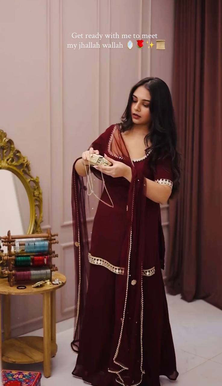 Maroon Georgette Palazzo Suit rightview For Women