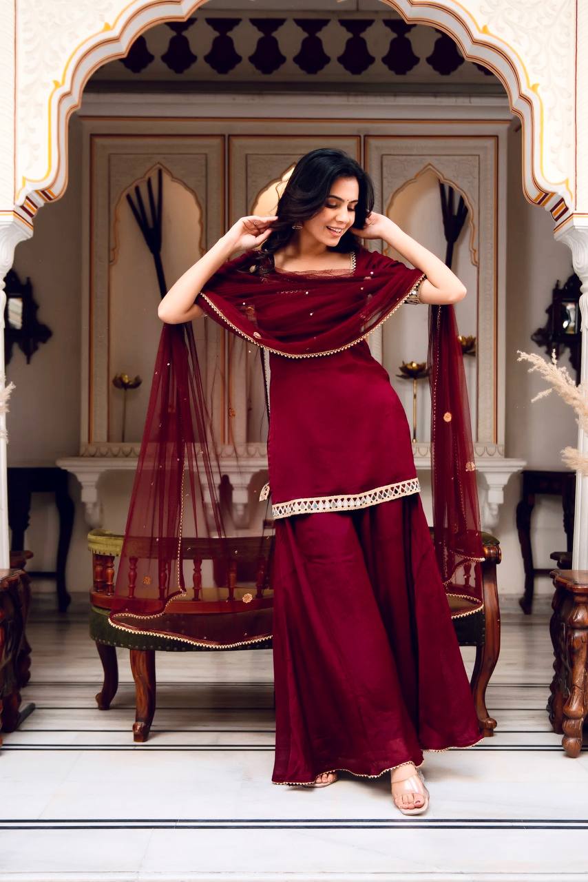 Maroon Georgette Palazzo Suit sideview For Women