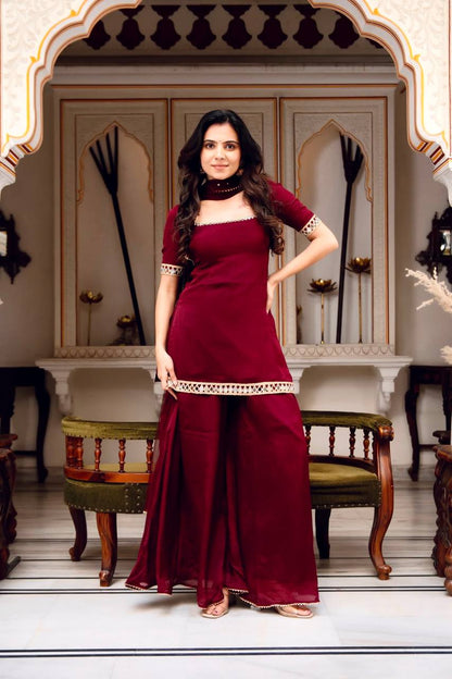 Maroon Georgette Palazzo Suit For Women | Party Wear 