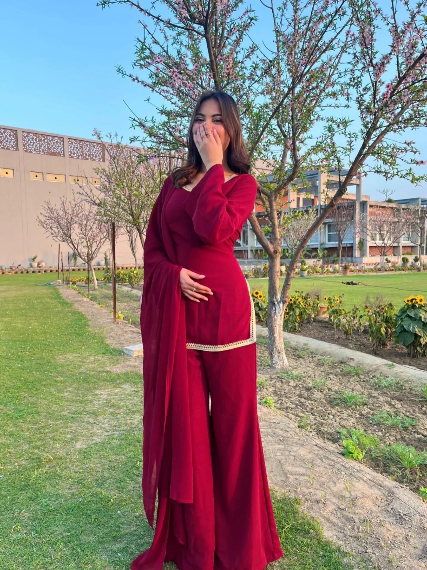 Maroon Georgette Sharara Suit  leftview For Women