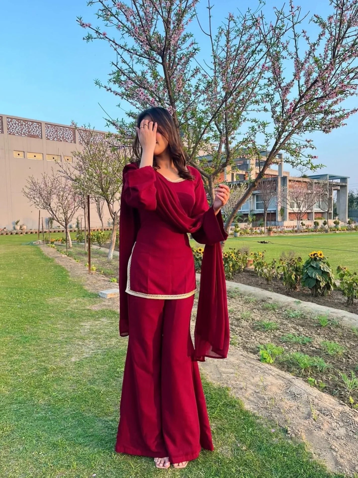 Maroon Georgette Sharara Suit lookview For Women