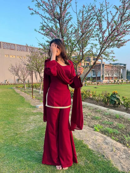Maroon Georgette Sharara Suit lookview For Women