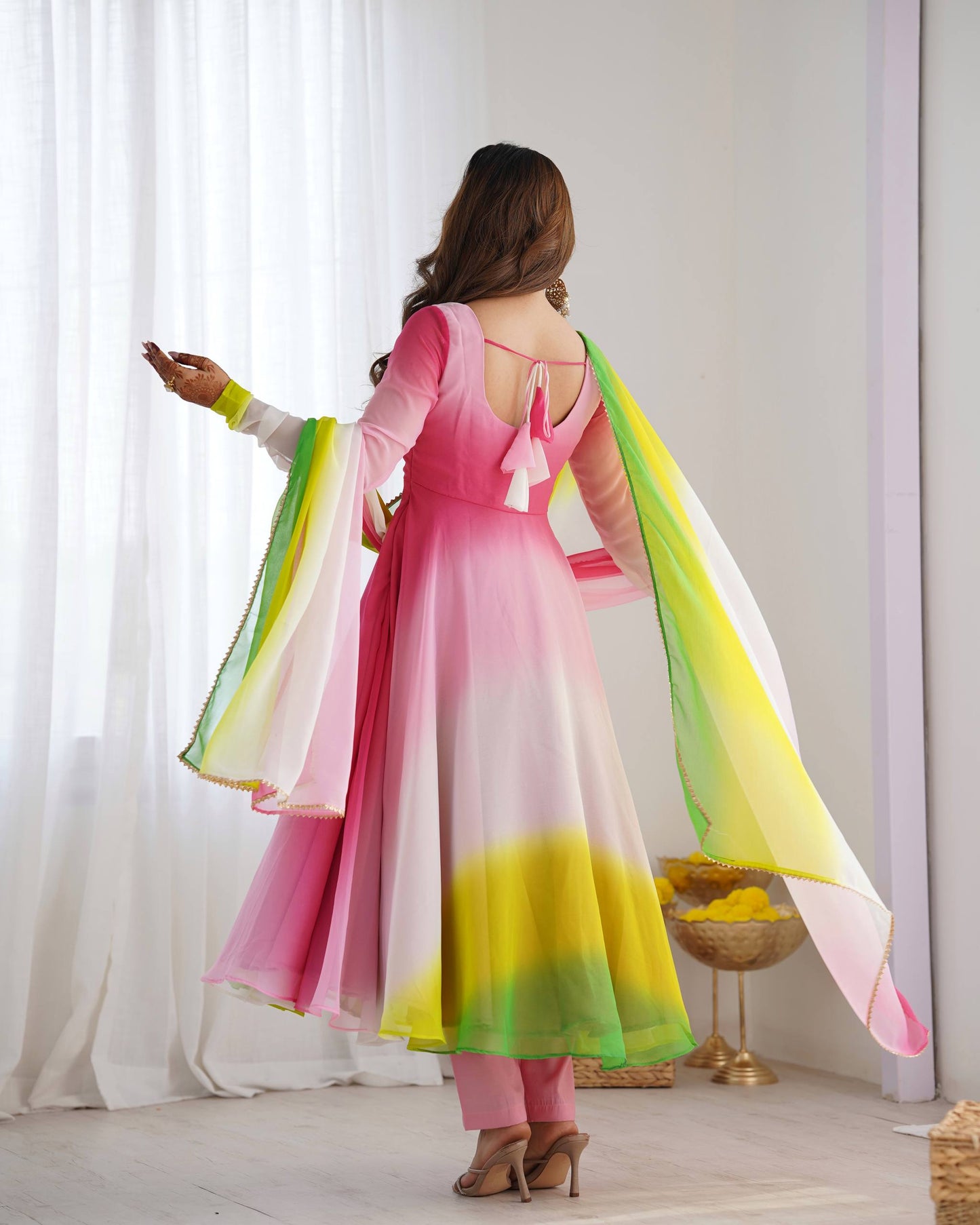 Multi Color Printed Georgette Anarkali Suit backview For Women 